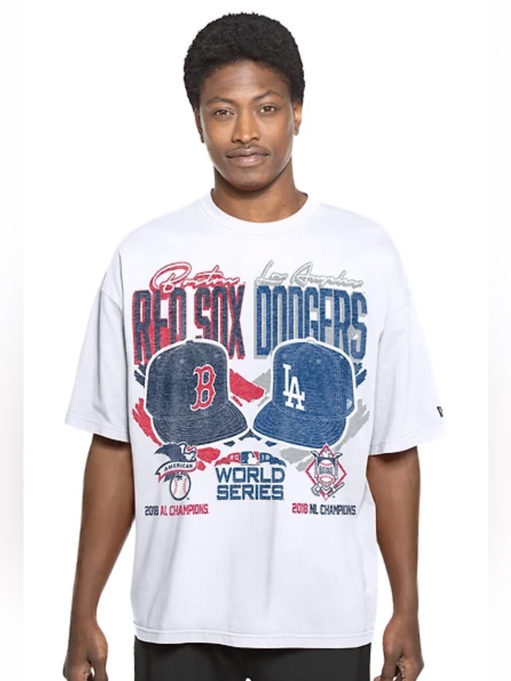New Era Red Sox vs Dodgers World Series Baseball Graphic Tee